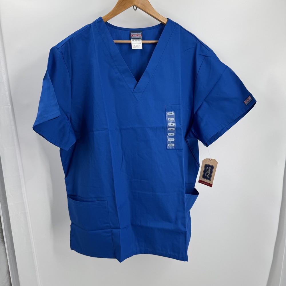 Cherokee Traditional Workwear‎ Scrub Top Unisex 2XL Royal Blue Medical Nursing